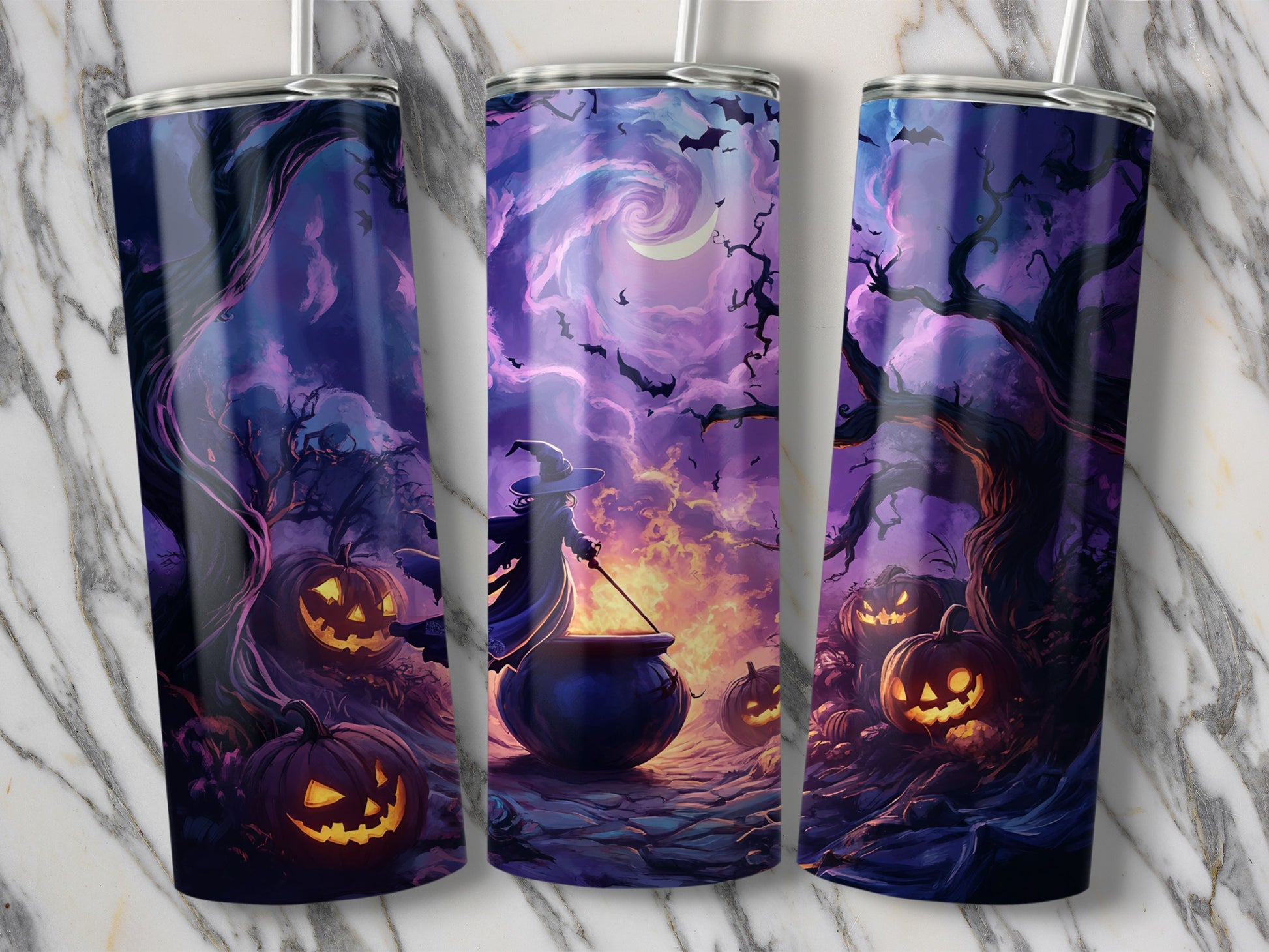 Halloween Witch Pumpkin Moonlit Scene Tumbler product