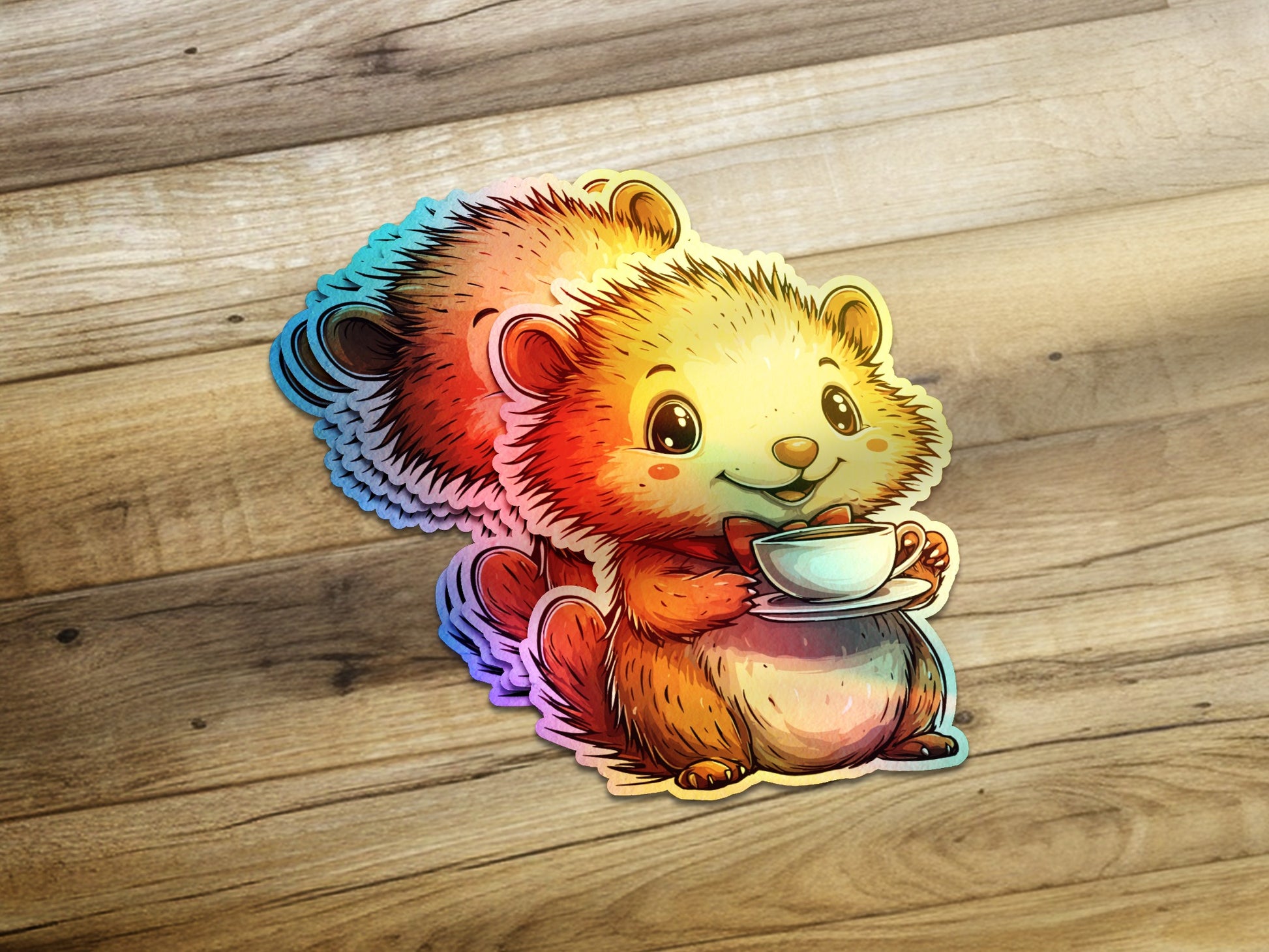 Adorable Hedgehog Holding a Cup of Coffee sticker product