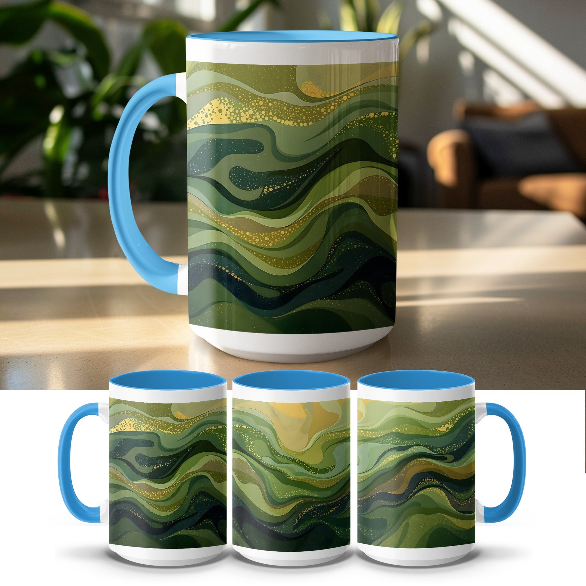 Green and Blue Wave Pattern Ceramic Mug product