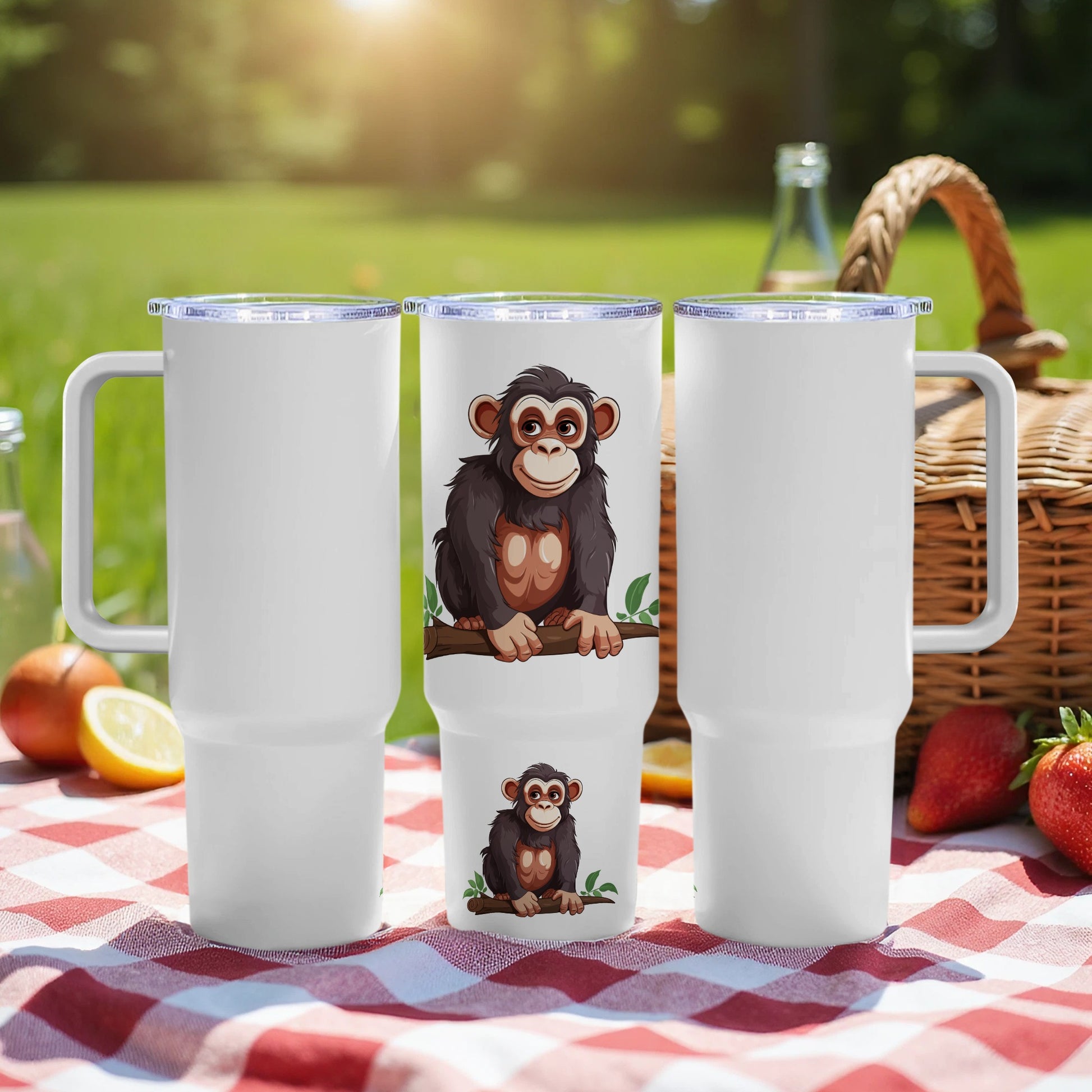 Cute Monkey Travel Mug, Insulated Stainless Steel Tumbler, Cartoon Animal Design, Kids and Adults Drinkware, Gift Idea