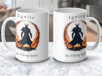 Viking Spirit Coffee Mug, Ignite Fire Warrior Design, Unique Gift for History Buffs, Fantasy Art Drinkware
