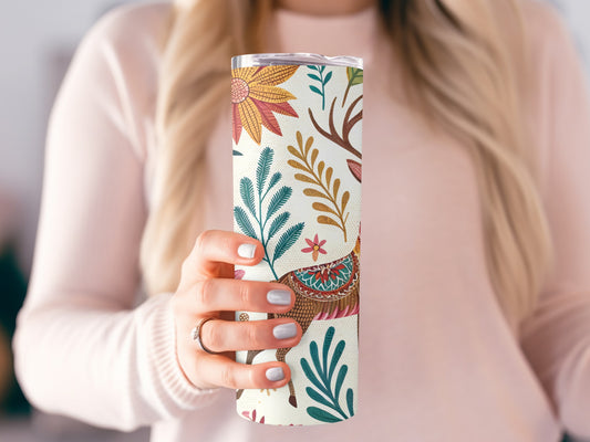 Floral Deer Patterned Tall Travel Mug product