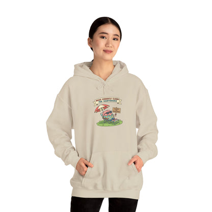 Cream hoodie with cartoon brain relaxing under umbrella, "Brain Closed for Maintenance" sign.