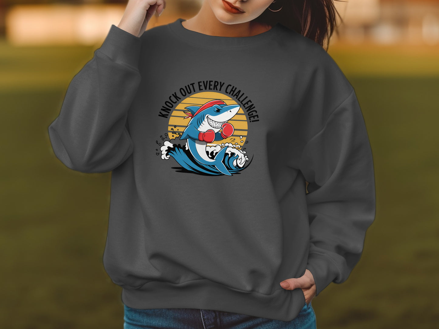 Knock Out Every Challenge Shark Graphic Sweatshirt product