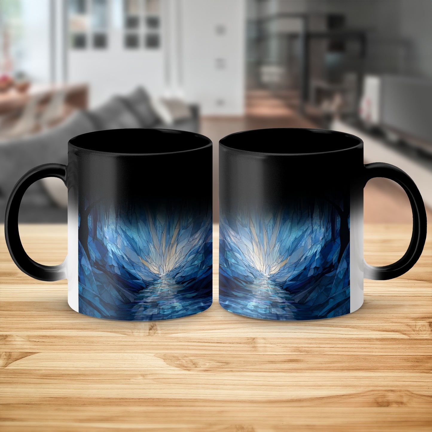 Mystical Blue Forest Design on Black Coffee Mug product