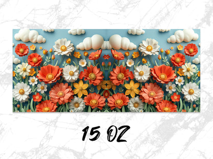 Colorful Floral Print Canvas, Daisies and Poppies Wall Art, Modern Home Decor, 15 Oz