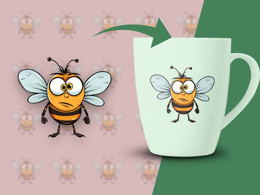 Cute Bee Mug, Cartoon Honey Bee Coffee Cup, Green Ceramic Mug, Unique Gift Idea, Animal Lover Drinkware