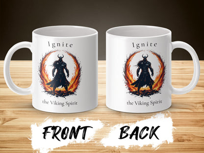 Viking Spirit Warrior Coffee Mug, Ignite Fire Graphic, Unique Norse Mythology Inspired Drinkware