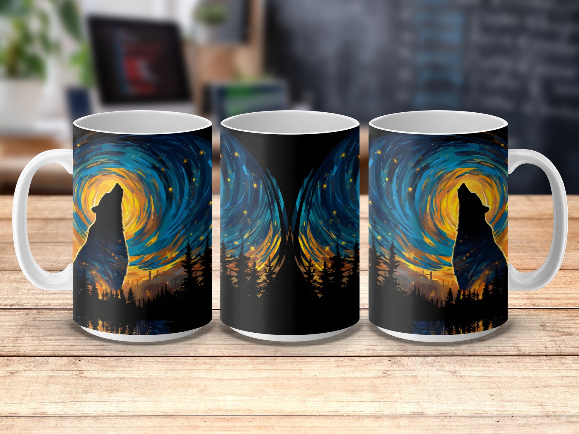 Abstract Art Coffee Mugs, Vibrant Swirl Design, Blue and Orange, Set of 3, Unique Gifts for Art Lovers