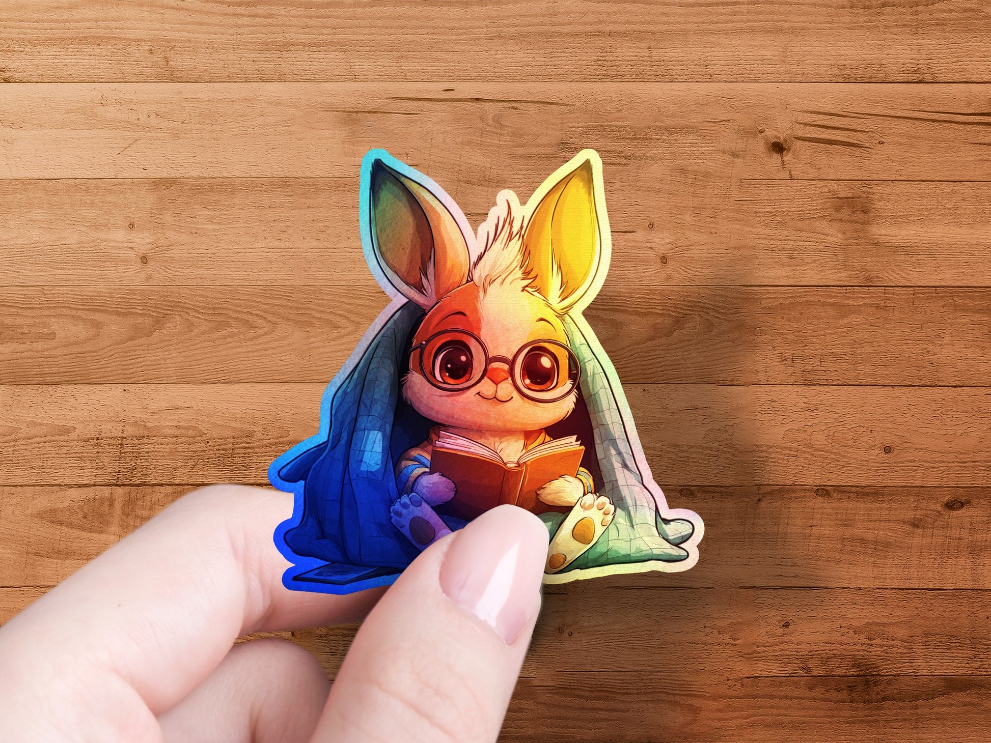 Cute Glasses-Wearing Rabbit Reading Sticker product