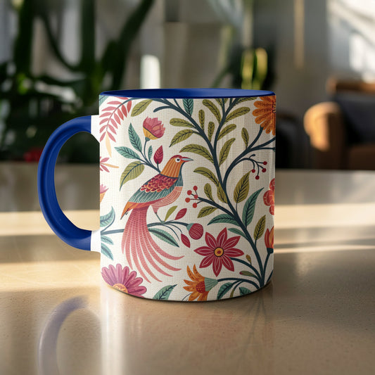 Colorful Floral and Bird Design Mug product