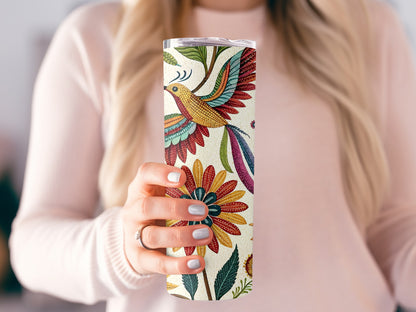 Vibrant Hummingbird and Floral Pattern Tumbler product
