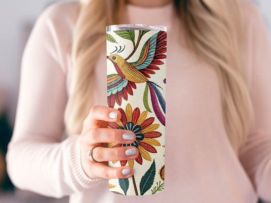 Vibrant Hummingbird and Floral Pattern Tumbler product