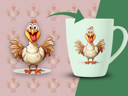 Cartoon Chicken Coffee Mug, Cute Farm Animal Printed Cup, Gift for Animal Lovers, Whimsical Kitchen Decor