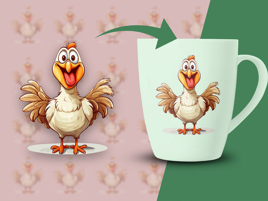 Cartoon Chicken Coffee Mug, Cute Farm Animal Printed Cup, Gift for Animal Lovers, Whimsical Kitchen Decor