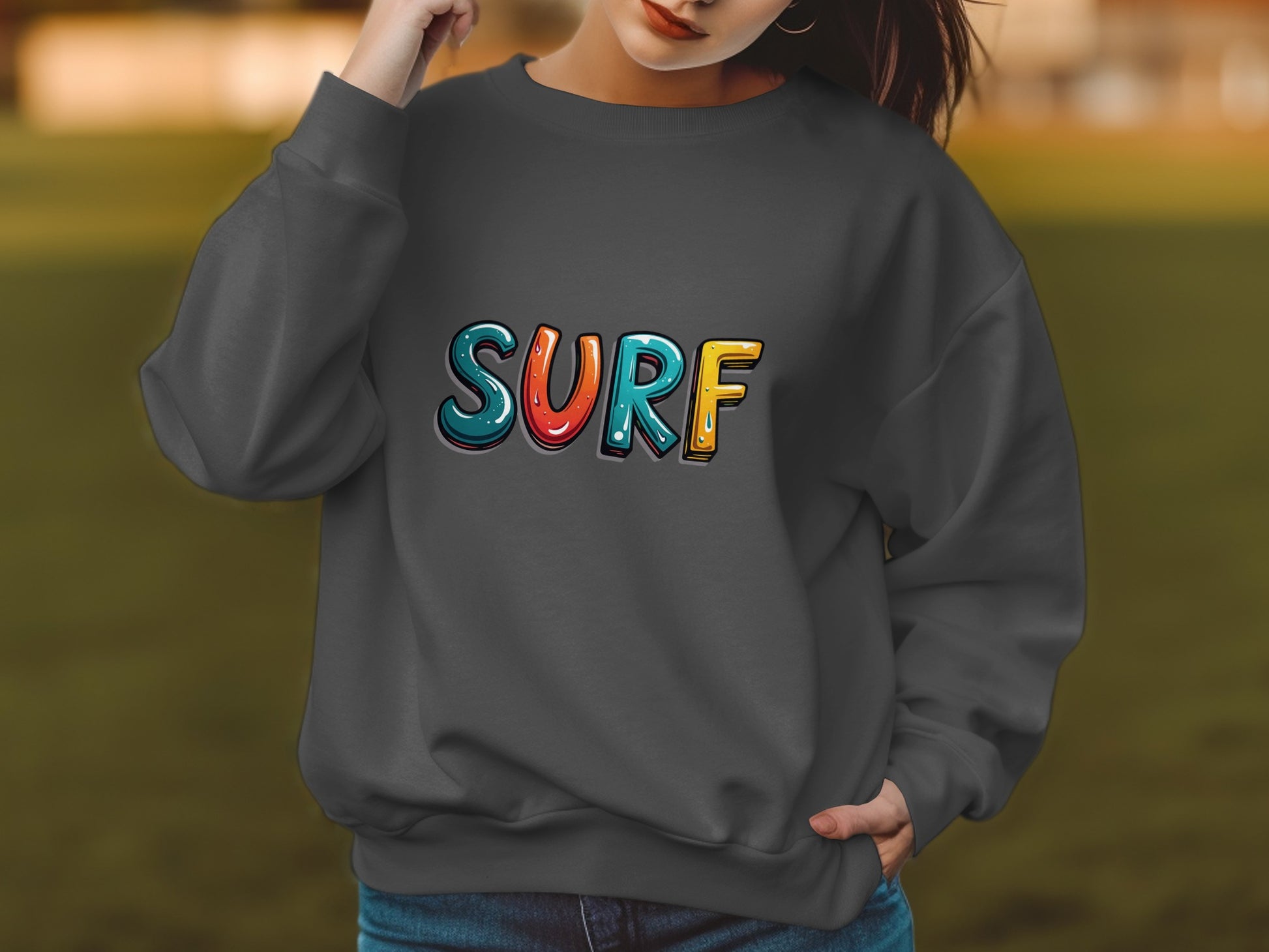 Vibrant Surf Lettering Graphic Design Sweatshirt product