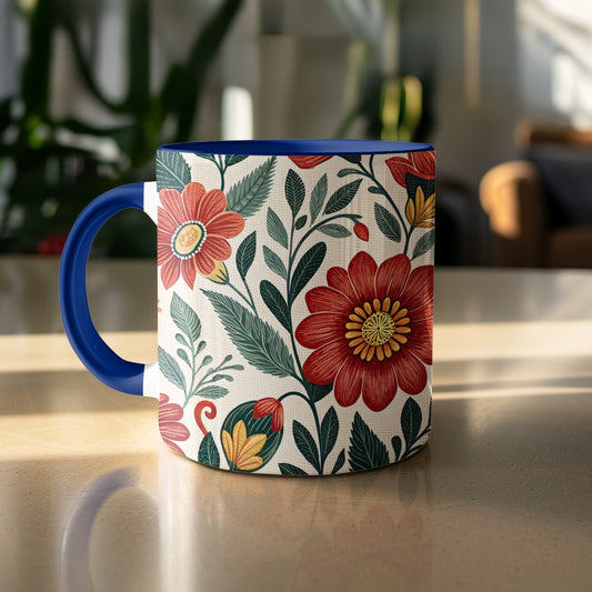 Floral Patterned Mug with Blue Handle product