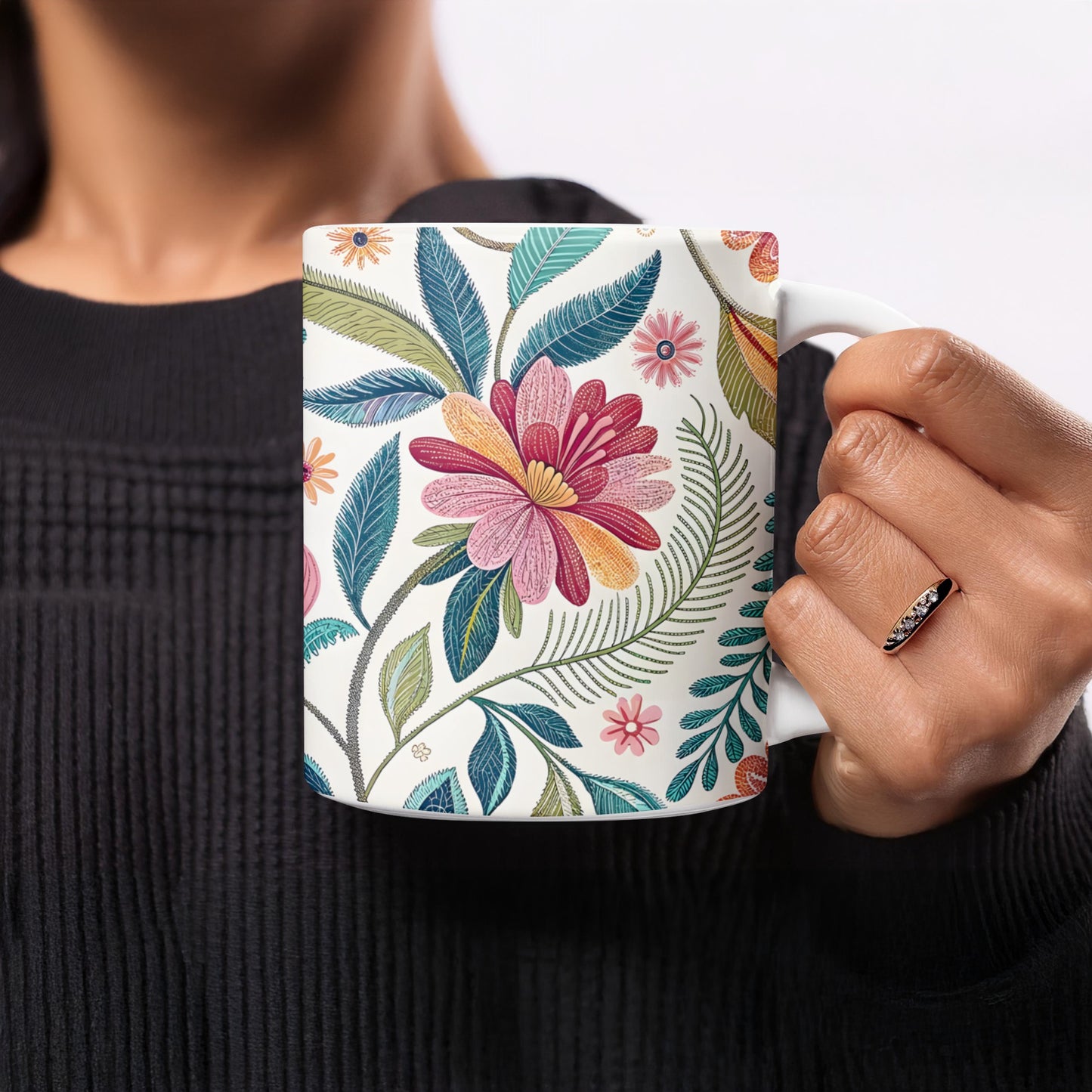 Colorful Floral Pattern on White Mug product