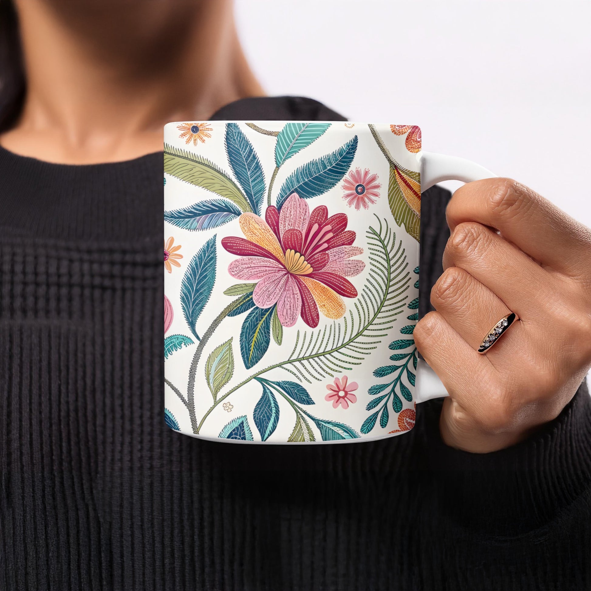 Colorful Floral Pattern on White Mug product
