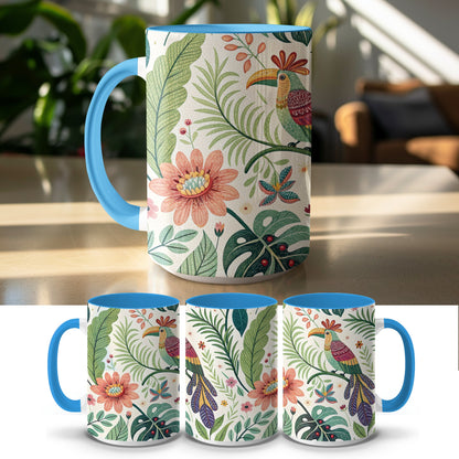 Blue Handle Tropical Floral Pattern Mug product