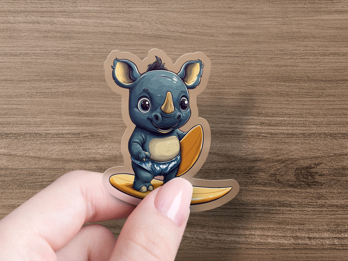 Cute Baby Rhino with Surfboard Sticker product type