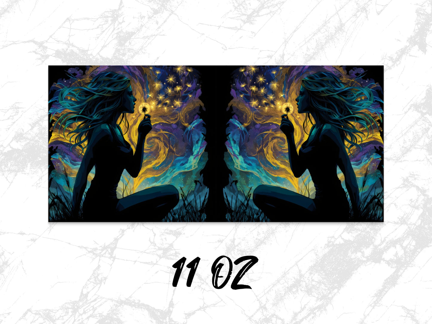 Mystical Woman Art Coffee Mug, Celestial Fantasy Design, 11oz Unique Gift Idea, Colorful Enchanting Artwork Drinkware