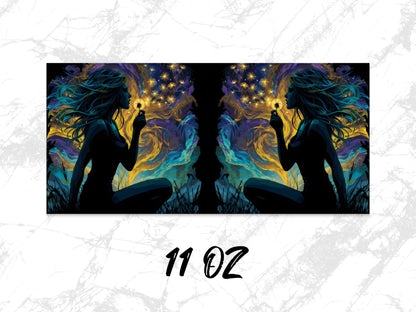 Mystical Woman Art Coffee Mug, Celestial Fantasy Design, 11oz Unique Gift Idea, Colorful Enchanting Artwork Drinkware