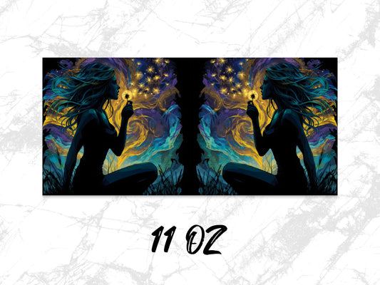 Mystical Woman Art Coffee Mug, Celestial Fantasy Design, 11oz Unique Gift Idea, Colorful Enchanting Artwork Drinkware