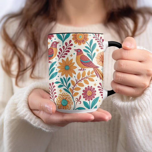 Ornate Floral Bird Design Mug Perfect for Coffee product