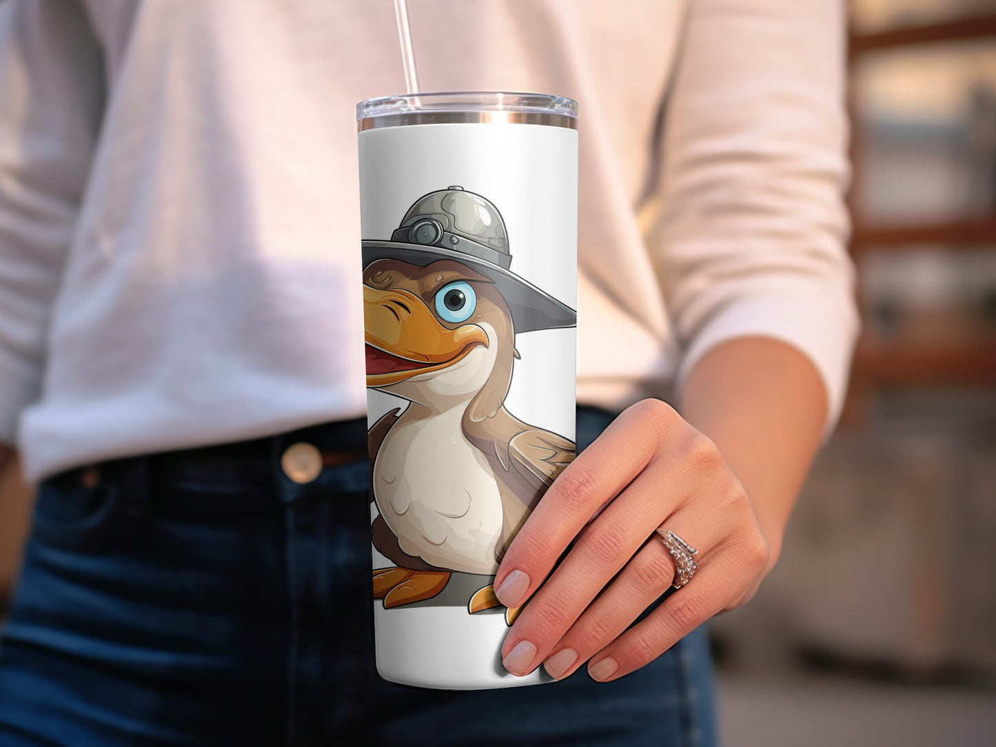 Cartoon Duck Firefighter Tumbler, Insulated Stainless Steel Travel Mug, Cute Animal Drinkware, Gift for Firefighters, 20 oz Water Bottle