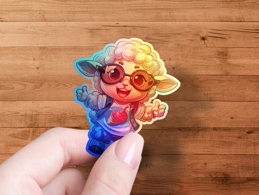 Adorable Glasses-Wearing Sheep Holographic Sticker product