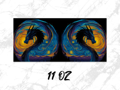 Colorful Abstract Dragon Art Print, Modern Fantasy Wall Decor, Twin Dragons Poster, 11 oz Canvas Art