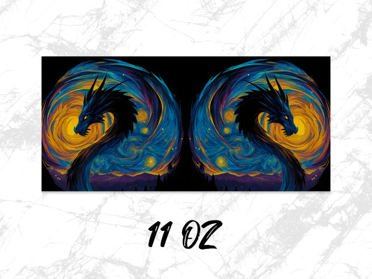 Colorful Abstract Dragon Art Print, Modern Fantasy Wall Decor, Twin Dragons Poster, 11 oz Canvas Art