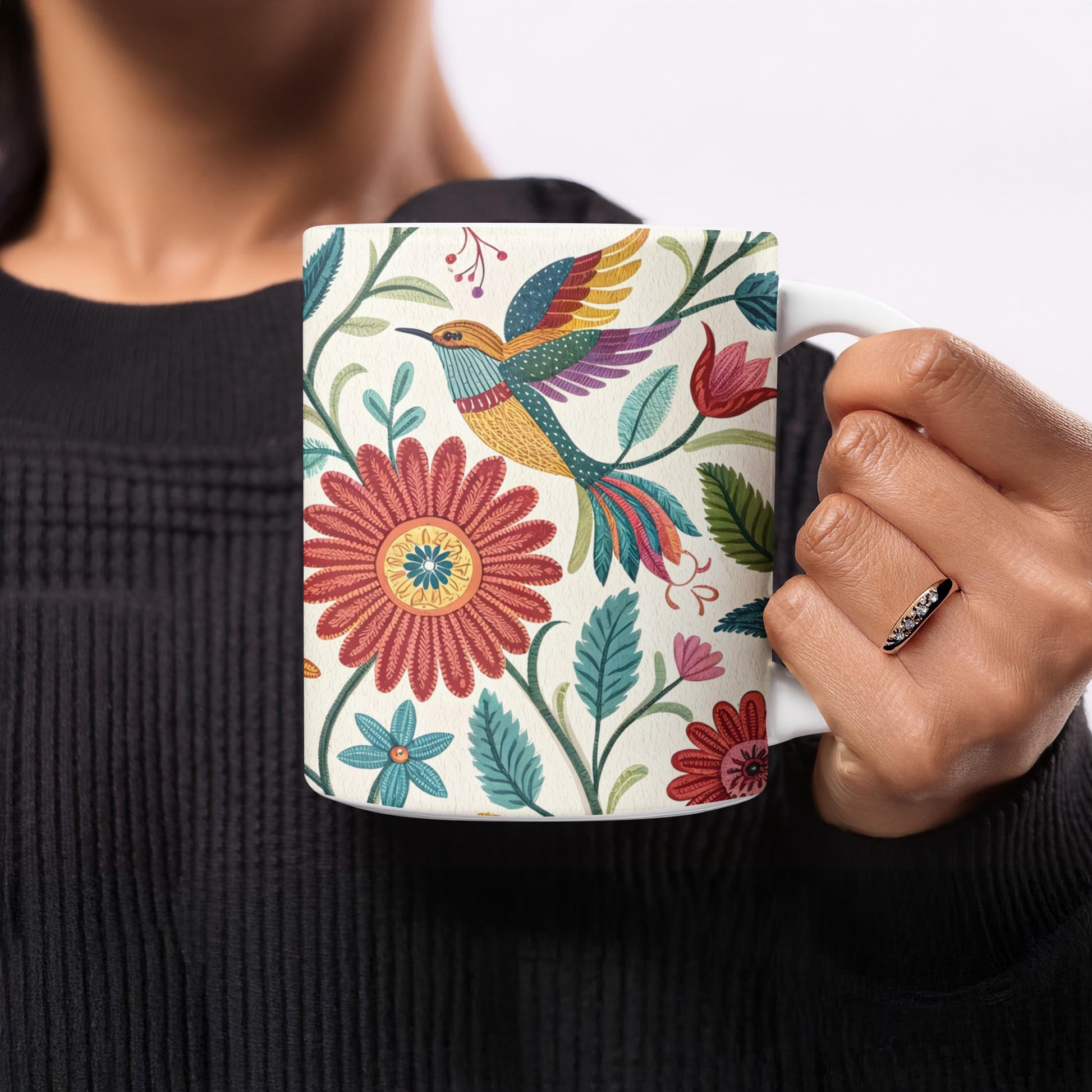 Colorful Floral Hummingbird Design Mug product