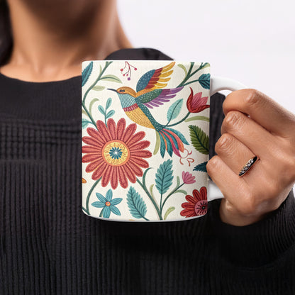 Colorful Floral Hummingbird Design Mug product