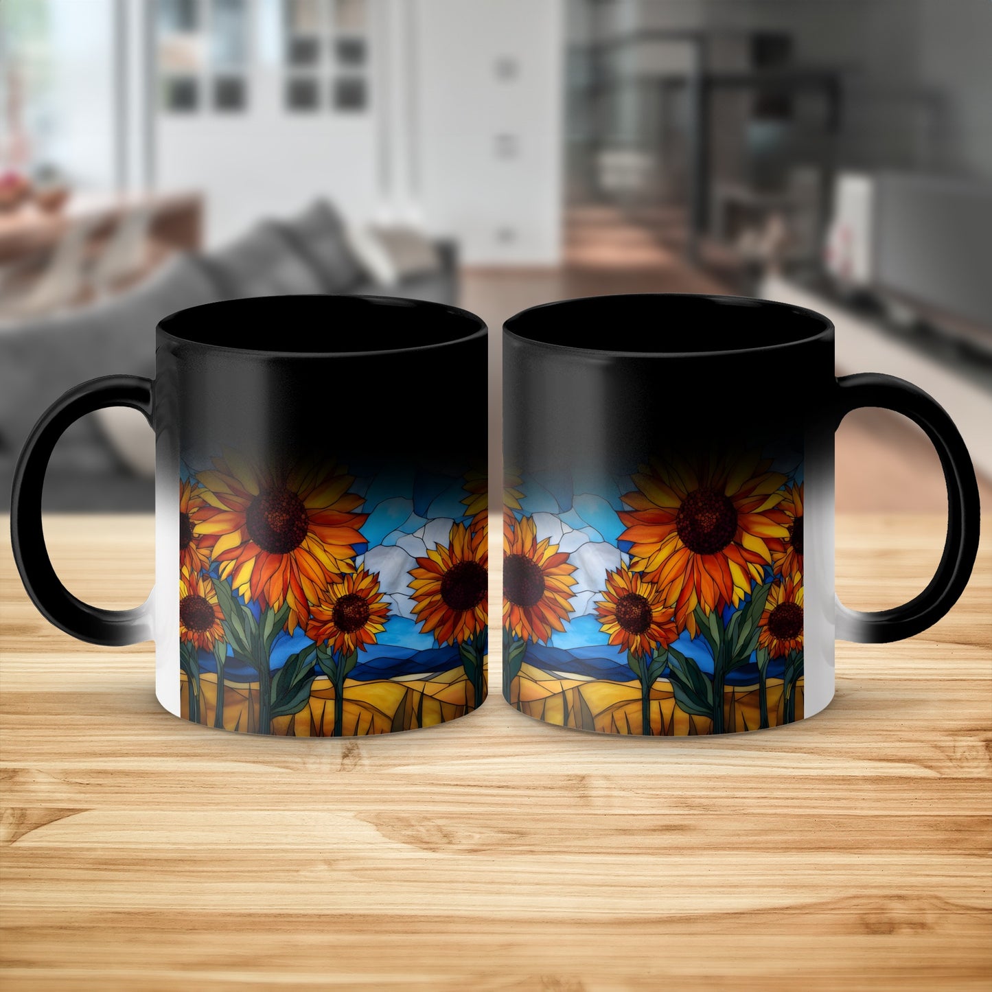 Sunflower Stained Glass Art Black Ceramic Mug product