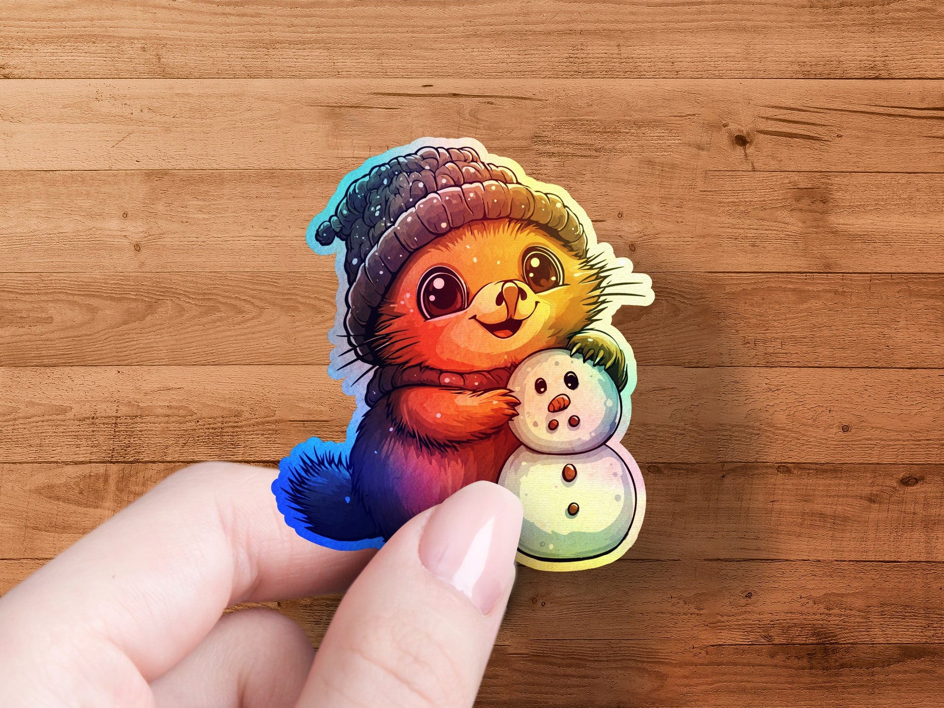 Adorable Sticker of Cute Animal with Snowman product