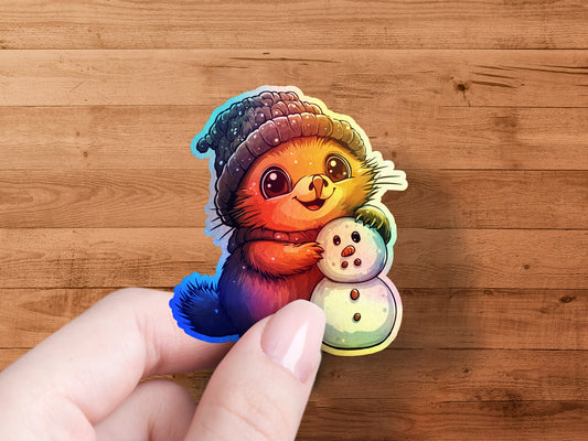 Adorable Sticker of Cute Animal with Snowman product
