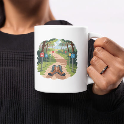 Hiking Trail with Boots Design White Mug product