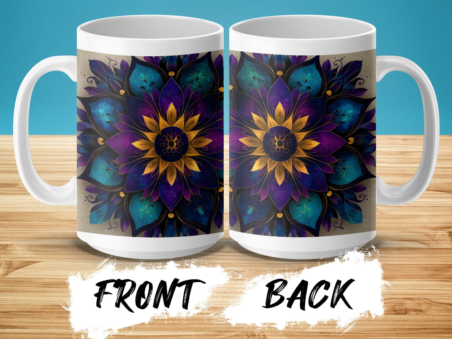 Vibrant Blue and Purple Floral Design Ceramic Mug product