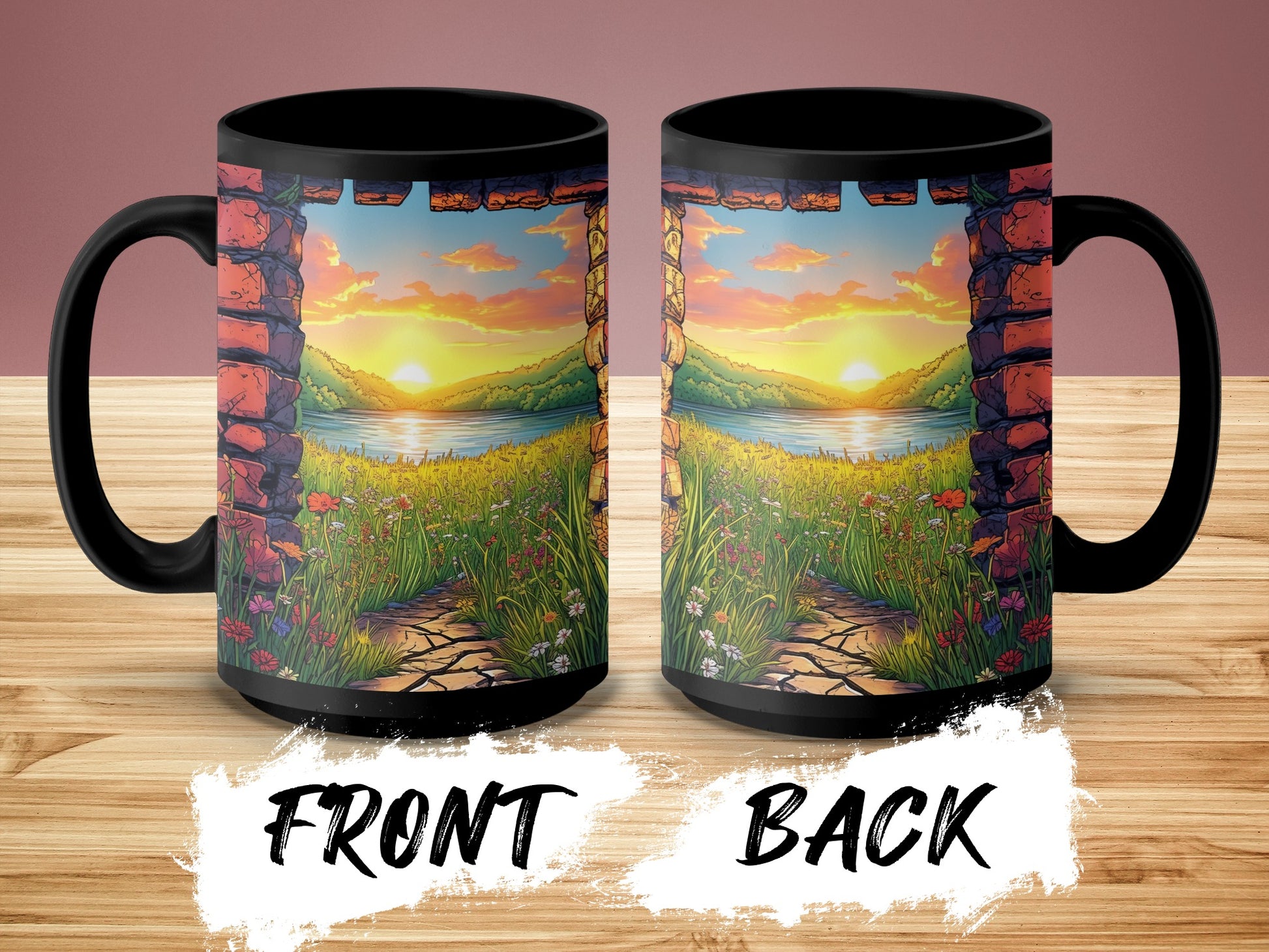 Scenic Sunrise Countryside Black Ceramic Mug product