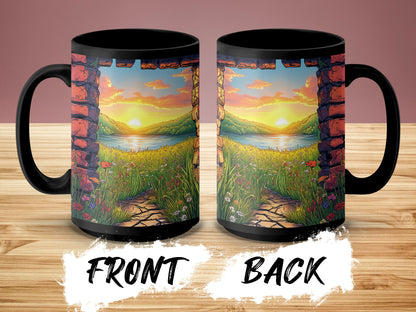 Scenic Sunrise Countryside Black Ceramic Mug product