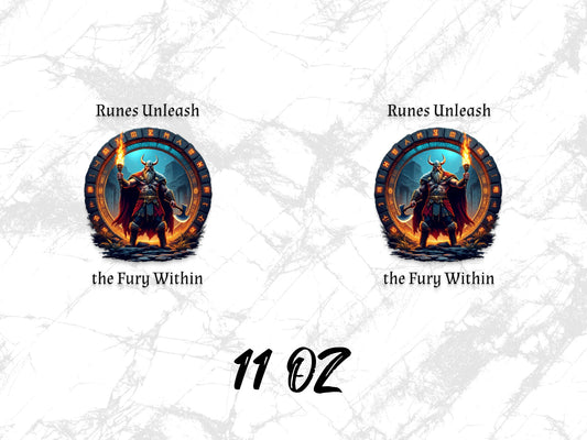 Fantasy Warrior Coffee Mug, Runes Unleash the Fury Within, 11 oz Ceramic Cup, Unique Gift Idea for Gamers