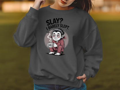 Slay I Barely Slept Funny Vampire Grey Shirt product type