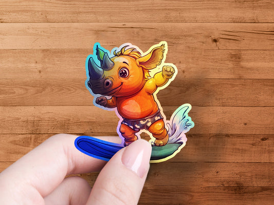 Cute Surfing Rhino Character Sticker product