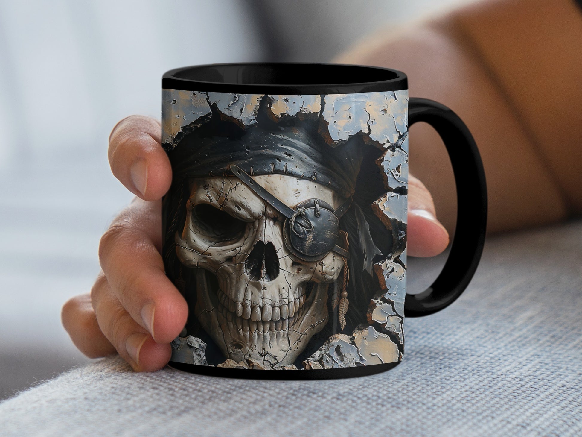 Pirate Skull Design Black Ceramic Mug product
