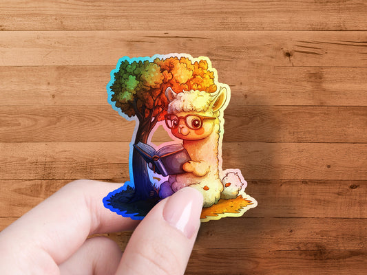 Cute Llama Reading Under a Tree Sticker product