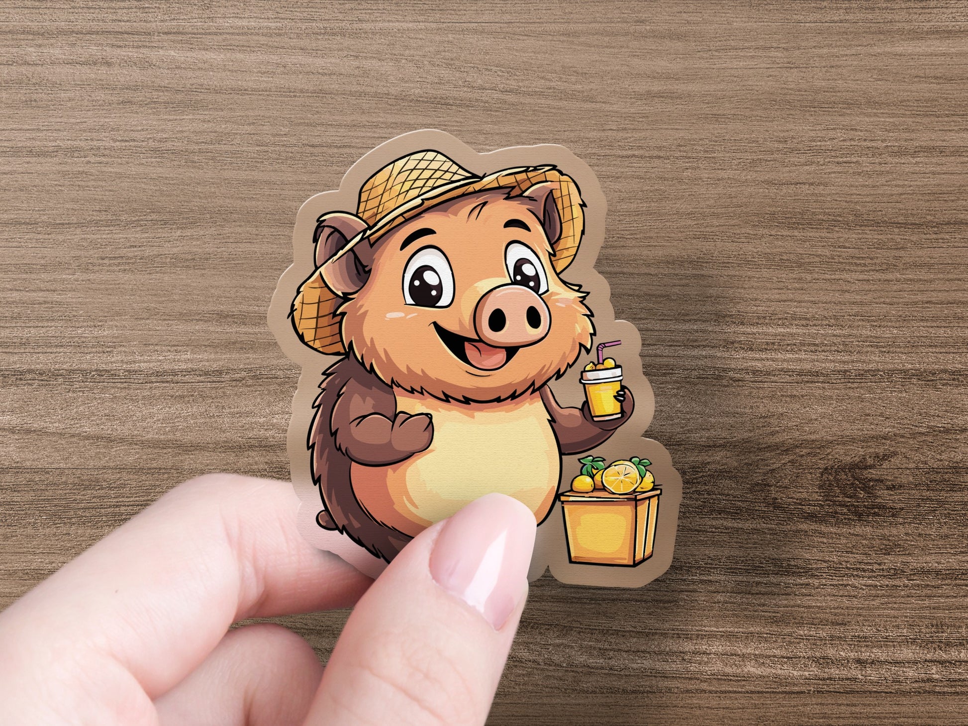Adorable Cartoon Pig Wearing Straw Hat Sticker product type