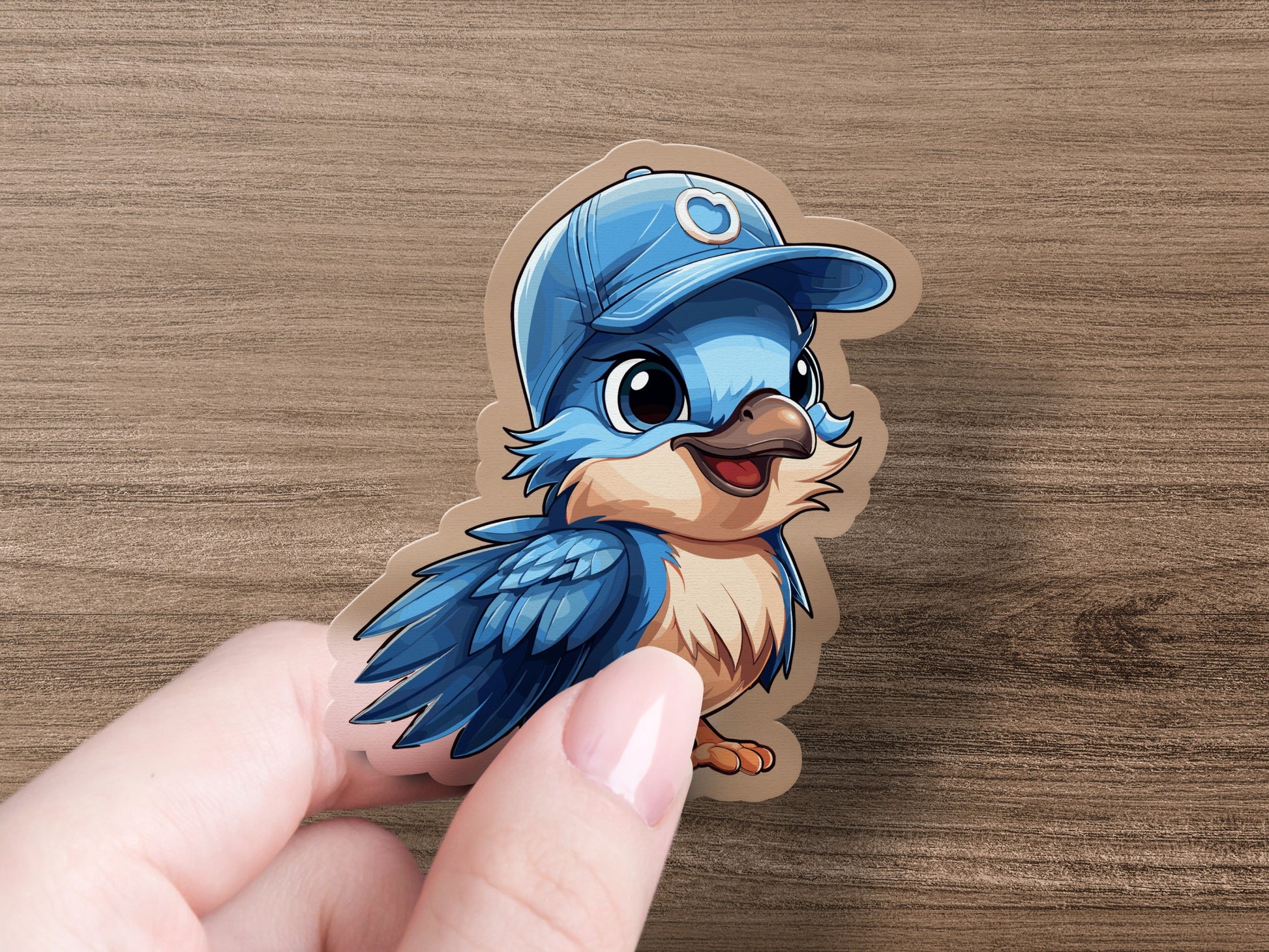Blue Cartoon Bird with Cap Sticker product