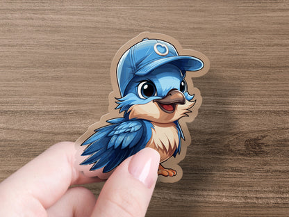 Blue Cartoon Bird with Cap Sticker product